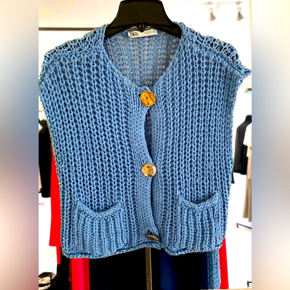Zara Sweaters - Zara Blue Knit Button-Front Sweater Vest Medium